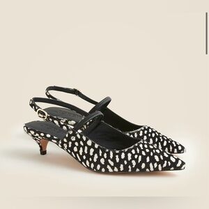 J Crew Robin pointed slingback kitten heels printed calf hair black white 7 new